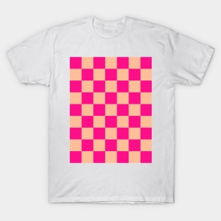 Checkered squares peach hot pink geometric retro pattern T-Shirt